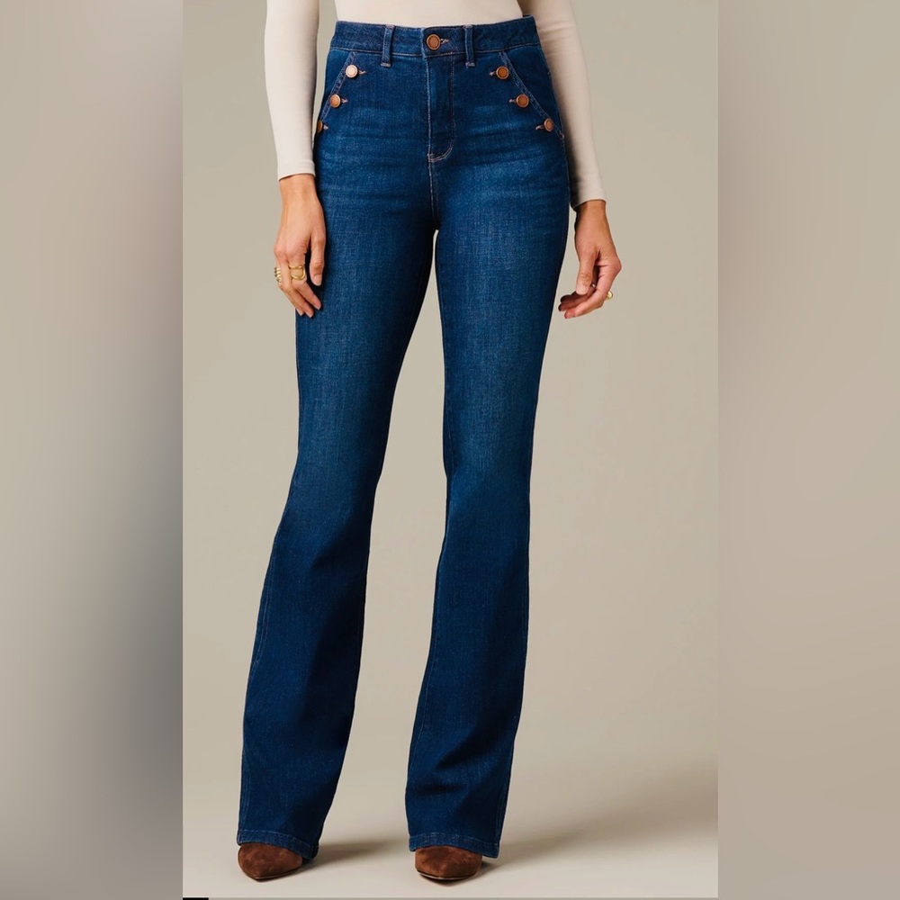 Wit & Wisdom High-Waisted Skyrise Blue Flare Boot Jeans Button Detail 14P